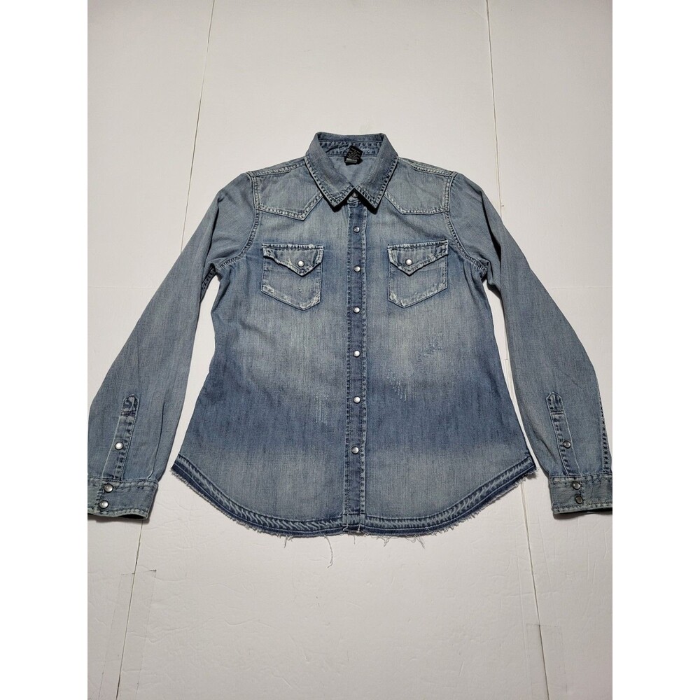(#L6) London Jean  Pearl Snap Long Sleeve  Size Women's M Blue Denim